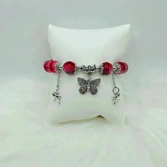 Berry Gradient Glass Bead Bracelet with Butterfly Charms - Picture 3 of 4